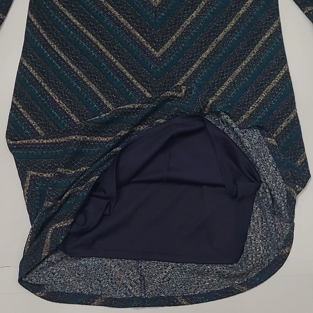 Studio One New York Boho Knit A-Line Dress Long Bell Sleeve Lined Chevron Cutout - Picture 15 of 17